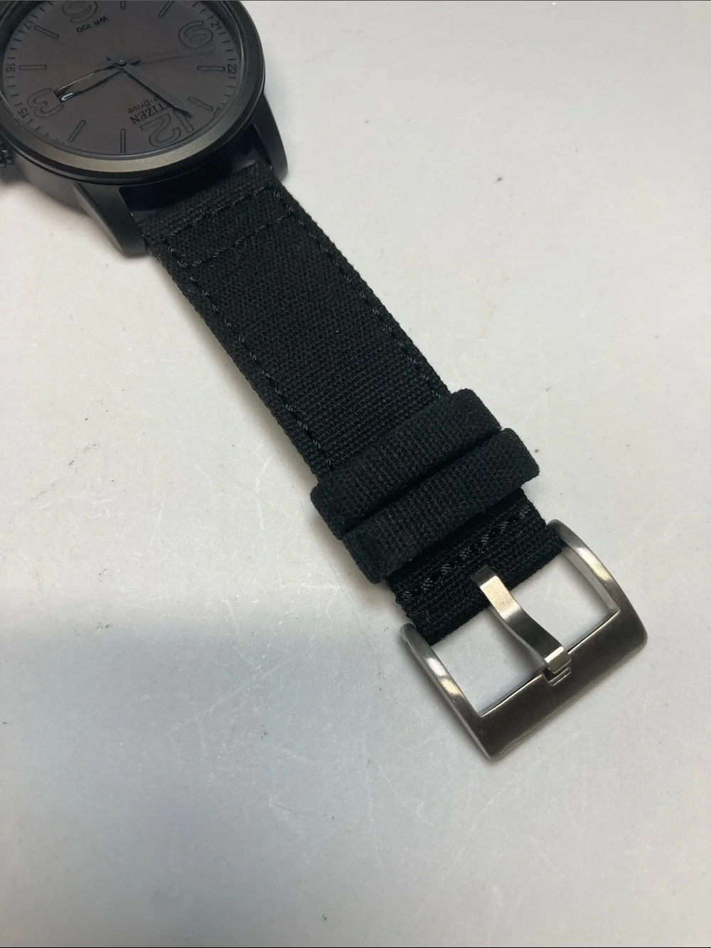 Citizen E101-S064783, eco drive, Blacked out Dial, Black Barton Canvas Strap